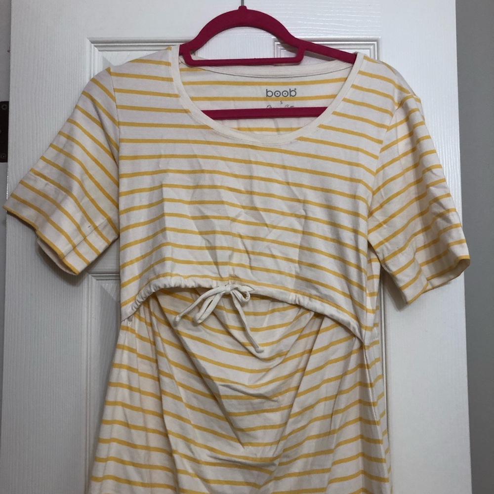 Yellow & White Stripe Maternity Dress